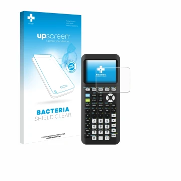 Vorderseite einer Produktverpackung mit dem Markenlogo upscreen. Daneben ist das Gerät Texas Instruments TI-84 Plus CE-T Pytho