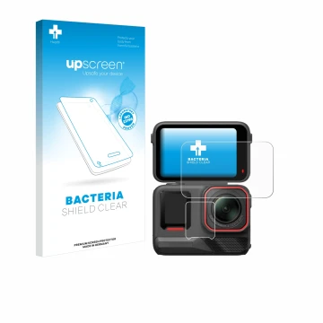 Vorderseite einer Produktverpackung mit dem Markenlogo upscreen. Daneben ist das Gerät Insta360 Ace Pro 2 mit dem zugehörigen 
