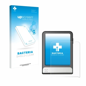 Vorderseite einer Produktverpackung mit dem Markenlogo upscreen. Daneben ist das Gerät Ledger Flex mit dem zugehörigen Display