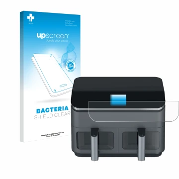 Vorderseite einer Produktverpackung mit dem Markenlogo upscreen. Daneben ist das Gerät Cosori CAF-R9 mit dem zugehörigen Displ