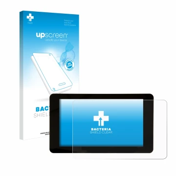 Vorderseite einer Produktverpackung mit dem Markenlogo upscreen. Daneben ist das Gerät Raspberry Pi Touchscreen 2 (7