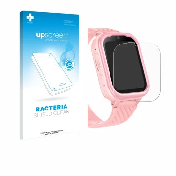 Vorderseite einer Produktverpackung mit dem Markenlogo upscreen. Daneben ist das Gerät Yuede Kids Smartwatch 1.83