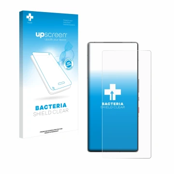 Vorderseite einer Produktverpackung mit dem Markenlogo upscreen. Daneben ist das Gerät ZTE Nubia Red Magic 10 Pro mit dem zuge