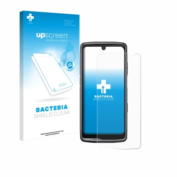Vorderseite einer Produktverpackung mit dem Markenlogo upscreen. Daneben ist das Gerät Crosscall Stellar M6 mit dem zugehörige