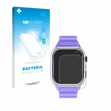 Vorderseite einer Produktverpackung mit dem Markenlogo upscreen. Daneben ist das Gerät Jubunrer Kids Smartwatch mit dem zugehö