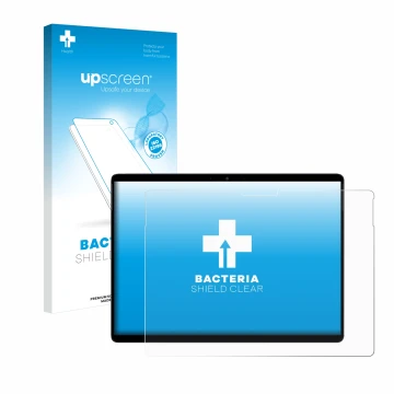 Vorderseite einer Produktverpackung mit dem Markenlogo upscreen. Daneben ist das Gerät Chuwi Hi10 Max mit dem zugehörigen Disp
