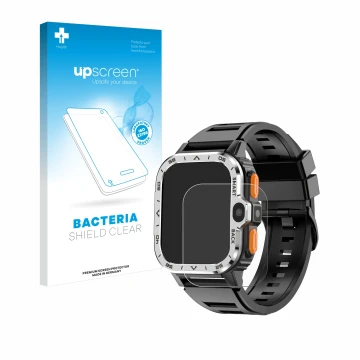 Vorderseite einer Produktverpackung mit dem Markenlogo upscreen. Daneben ist das Gerät HS Smartwatch 2