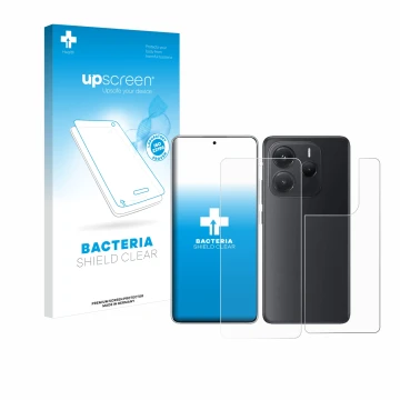 Vorderseite einer Produktverpackung mit dem Markenlogo upscreen. Daneben ist das Gerät Xiaomi Redmi Note 14 (Display+Rückseite