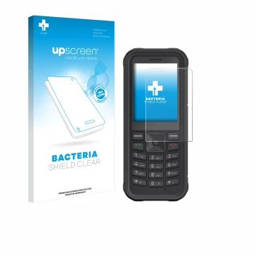 Vorderseite einer Produktverpackung mit dem Markenlogo upscreen. Daneben ist das Gerät Sonim XP100 mit dem zugehörigen Display