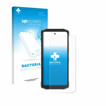 Vorderseite einer Produktverpackung mit dem Markenlogo upscreen. Daneben ist das Gerät Doogee Fire 6 Power mit dem zugehörigen