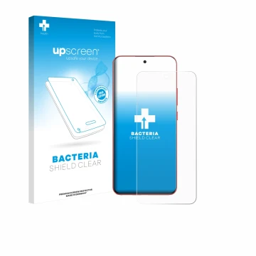 Vorderseite einer Produktverpackung mit dem Markenlogo upscreen. Daneben ist das Gerät Oppo A5 Pro mit dem zugehörigen Display