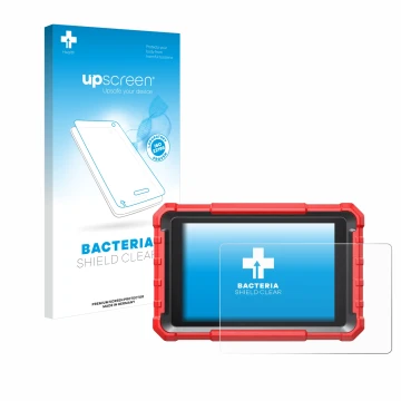 Vorderseite einer Produktverpackung mit dem Markenlogo upscreen. Daneben ist das Gerät Launch X-431 PROS Elite Pro 5 mit dem z