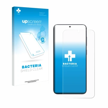 Vorderseite einer Produktverpackung mit dem Markenlogo upscreen. Daneben ist das Gerät Samsung Galaxy S25 Plus mit dem zugehör