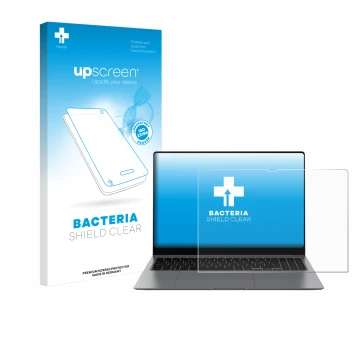 Vorderseite einer Produktverpackung mit dem Markenlogo upscreen. Daneben ist das Gerät Samsung Galaxy Book5 Pro 16