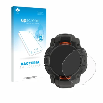 Vorderseite einer Produktverpackung mit dem Markenlogo upscreen. Daneben ist das Gerät Garmin Instinct 3 Solar (45 mm) mit dem