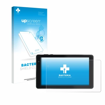 Vorderseite einer Produktverpackung mit dem Markenlogo upscreen. Daneben ist das Gerät Lisciani Mio Tab 7 mit dem zugehörigen 