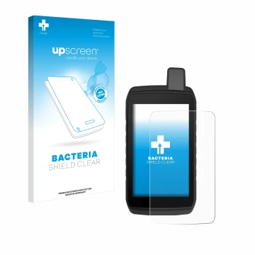 Vorderseite einer Produktverpackung mit dem Markenlogo upscreen. Daneben ist das Gerät Garmin Montana 710 mit dem zugehörigen 