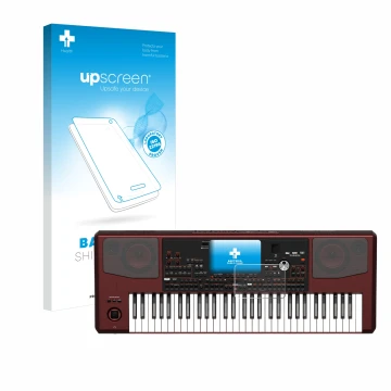 Vorderseite einer Produktverpackung mit dem Markenlogo upscreen. Daneben ist das Gerät KORG Pa700 mit dem zugehörigen Displays