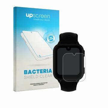 Vorderseite einer Produktverpackung mit dem Markenlogo upscreen. Daneben ist das Gerät Garett Kids Vibe 4G mit dem zugehörigen