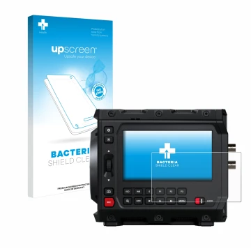 Vorderseite einer Produktverpackung mit dem Markenlogo upscreen. Daneben ist das Gerät Blackmagic Design Pyxis 6K 4