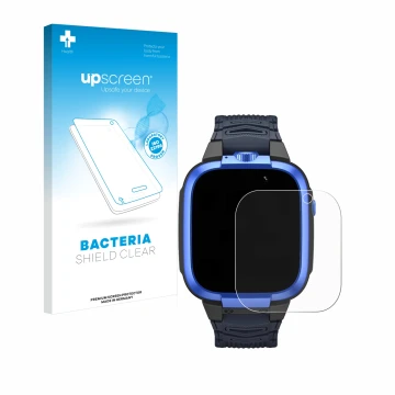 Vorderseite einer Produktverpackung mit dem Markenlogo upscreen. Daneben ist das Gerät Xiaomi Mibro Kids Z3 mit dem zugehörige