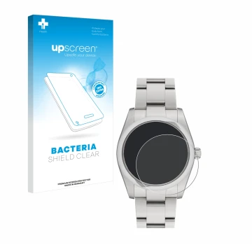 Vorderseite einer Produktverpackung mit dem Markenlogo upscreen. Daneben ist das Gerät Rolex Oyster Perpetual 34 mit dem zugeh