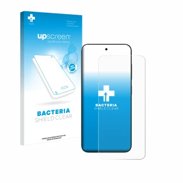 Vorderseite einer Produktverpackung mit dem Markenlogo upscreen. Daneben ist das Gerät ZTE Blade V70 mit dem zugehörigen Displ
