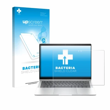 Vorderseite einer Produktverpackung mit dem Markenlogo upscreen. Daneben ist das Gerät HP EliteBook X Flip G1i 14