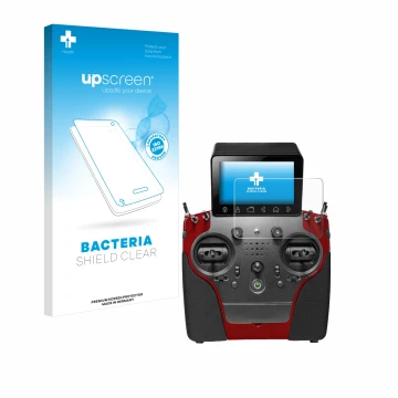 Vorderseite einer Produktverpackung mit dem Markenlogo upscreen. Daneben ist das Gerät PowerBox Systems Atom mit dem zugehörig