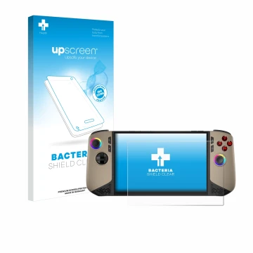 Vorderseite einer Produktverpackung mit dem Markenlogo upscreen. Daneben ist das Gerät MSI Claw 8 AI+ mit dem zugehörigen Disp