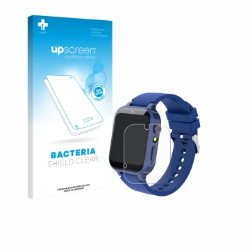 Vorderseite einer Produktverpackung mit dem Markenlogo upscreen. Daneben ist das Gerät Ruopoem Kids Smartwatch 1.54