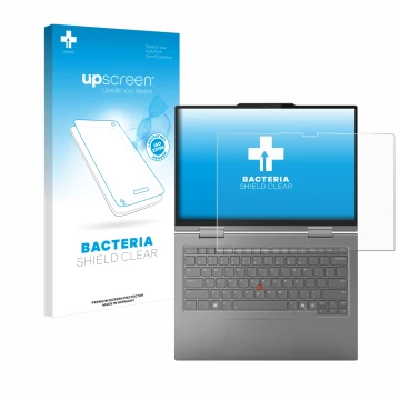 Vorderseite einer Produktverpackung mit dem Markenlogo upscreen. Daneben ist das Gerät Lenovo ThinkPad X1 2-in-1 Gen 10 14