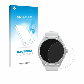 Vorderseite einer Produktverpackung mit dem Markenlogo upscreen. Daneben ist das Gerät Hama Smartwatch 5010 mit dem zugehörige
