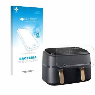 Vorderseite einer Produktverpackung mit dem Markenlogo upscreen. Daneben ist das Gerät Philips Airfryer NA352/00 mit dem zugeh