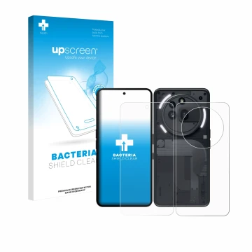 Vorderseite einer Produktverpackung mit dem Markenlogo upscreen. Daneben ist das Gerät Nothing Phone (3a) Pro (Display+Rücksei