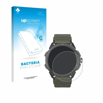 Vorderseite einer Produktverpackung mit dem Markenlogo upscreen. Daneben ist das Gerät Hammer Watch 2 Military Edition mit dem