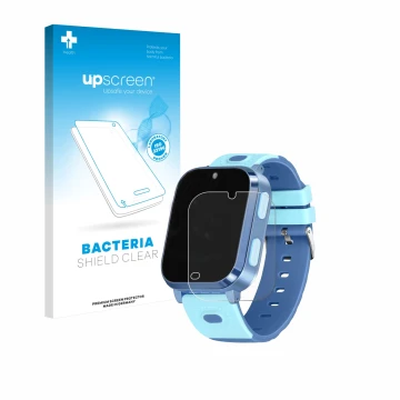Vorderseite einer Produktverpackung mit dem Markenlogo upscreen. Daneben ist das Gerät Noctiluxia 4G Kids Smartwatch mit dem z