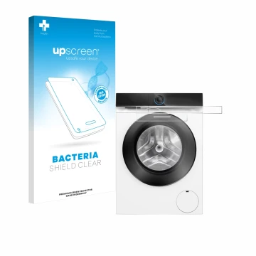 Vorderseite einer Produktverpackung mit dem Markenlogo upscreen. Daneben ist das Gerät Siemens WG56B2041 IQ700 Touchdisplay mi