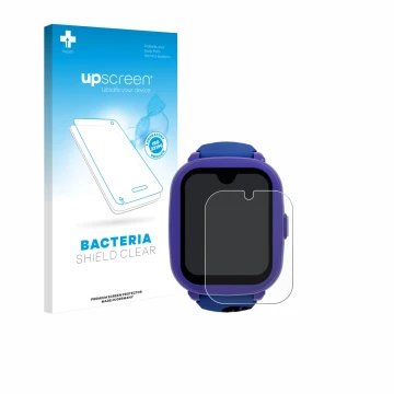 Vorderseite einer Produktverpackung mit dem Markenlogo upscreen. Daneben ist das Gerät SaveFamily Iconic Plus 2 4G mit dem zug