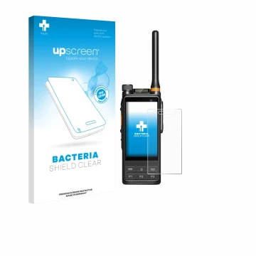 Vorderseite einer Produktverpackung mit dem Markenlogo upscreen. Daneben ist das Gerät Hytera PDC680 mit dem zugehörigen Displ
