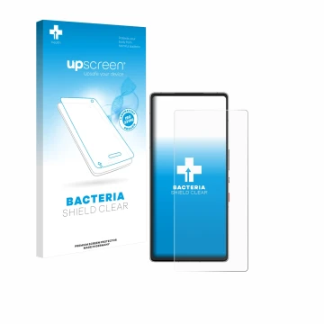 Vorderseite einer Produktverpackung mit dem Markenlogo upscreen. Daneben ist das Gerät ZTE Nubia Red Magic 10 Air mit dem zuge