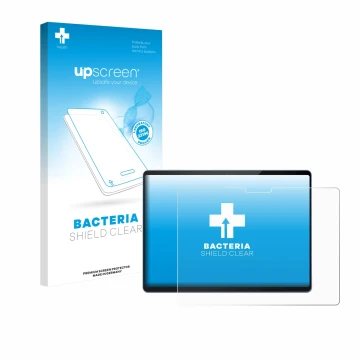 Vorderseite einer Produktverpackung mit dem Markenlogo upscreen. Daneben ist das Gerät Microsoft Surface Pro 13 mit dem zugehö