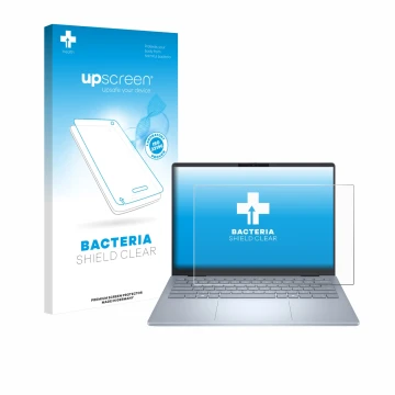 Vorderseite einer Produktverpackung mit dem Markenlogo upscreen. Daneben ist das Gerät Dell 14 Plus Laptop mit dem zugehörigen