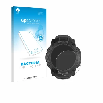 Vorderseite einer Produktverpackung mit dem Markenlogo upscreen. Daneben ist das Gerät Garmin Instinct 3 Tactical AMOLED Editi