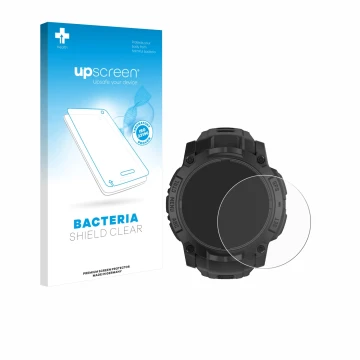 Vorderseite einer Produktverpackung mit dem Markenlogo upscreen. Daneben ist das Gerät Garmin Instinct 3 Solar Tactical Editio