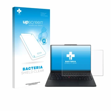 Vorderseite einer Produktverpackung mit dem Markenlogo upscreen. Daneben ist das Gerät Lenovo ThinkPad E14 Gen 7 mit dem zugeh