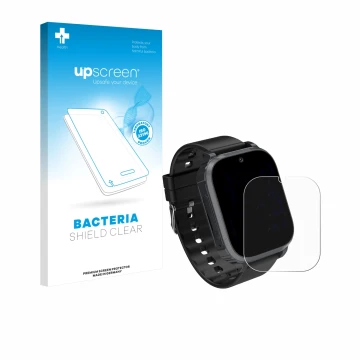 Vorderseite einer Produktverpackung mit dem Markenlogo upscreen. Daneben ist das Gerät Kesasohe 4G Kids Smartwatch mit dem zug