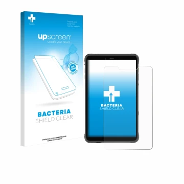 Vorderseite einer Produktverpackung mit dem Markenlogo upscreen. Daneben ist das Gerät Ulefone Armor Pad Pro mit dem zugehörig