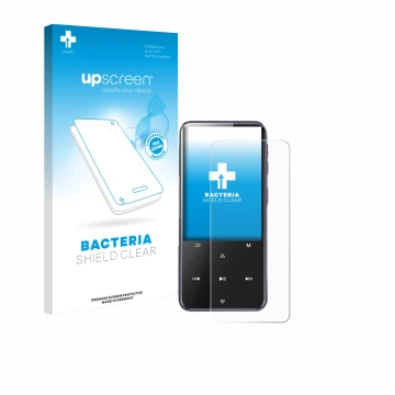 Vorderseite einer Produktverpackung mit dem Markenlogo upscreen. Daneben ist das Gerät AGPtek M3 mit dem zugehörigen Displaysc