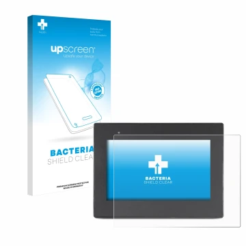 Vorderseite einer Produktverpackung mit dem Markenlogo upscreen. Daneben ist das Gerät Weintek cMT2078x mit dem zugehörigen Di